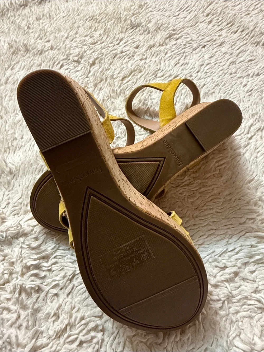 Franco Sarto Mustard Yellow Wedge Sandals with Ankle Strap size 9M